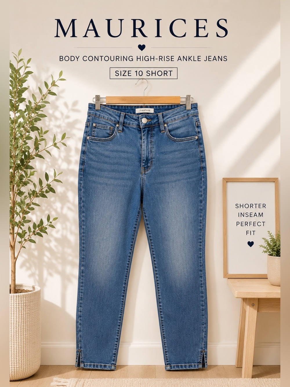 Maurices High Rise Ankle Jeans Size 10 Short Body Contouring Stretch Denim